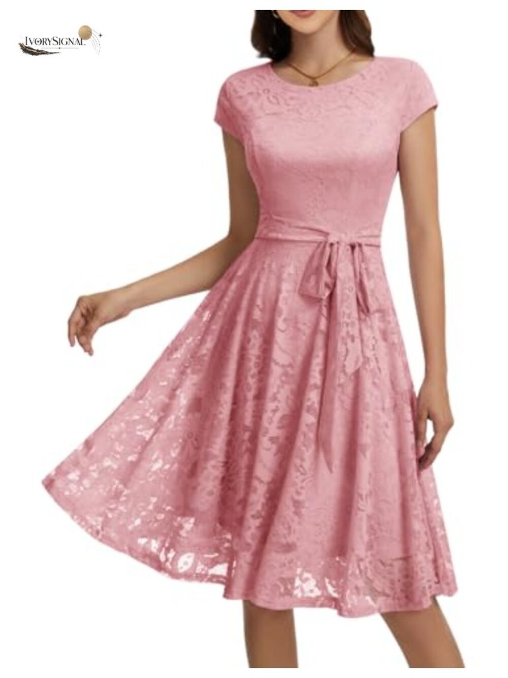 Lace Cocktail Party Dress with Detachable Belt A-Line